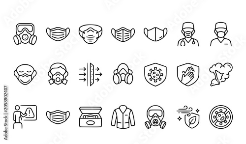 Obraz na płótnie Coronavirus protection line icons set masks hygiene sanitation and medical safet