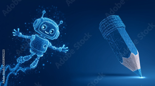 Cute AI Robot and Pencil Concept for Creative Learning and Education