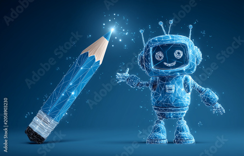 Cute AI Robot and Pencil Concept for Creative Learning and Education