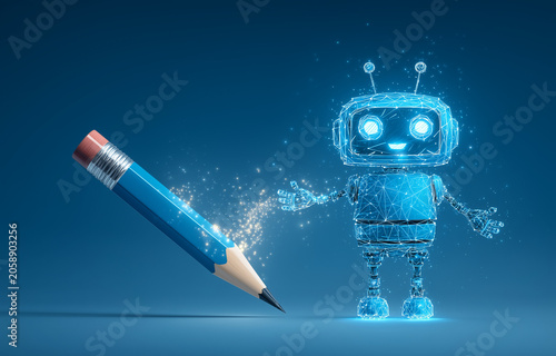 Cute AI Robot and Pencil Concept for Creative Learning and Education