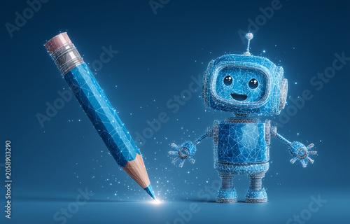 Cute AI Robot and Pencil Concept for Creative Learning and Education