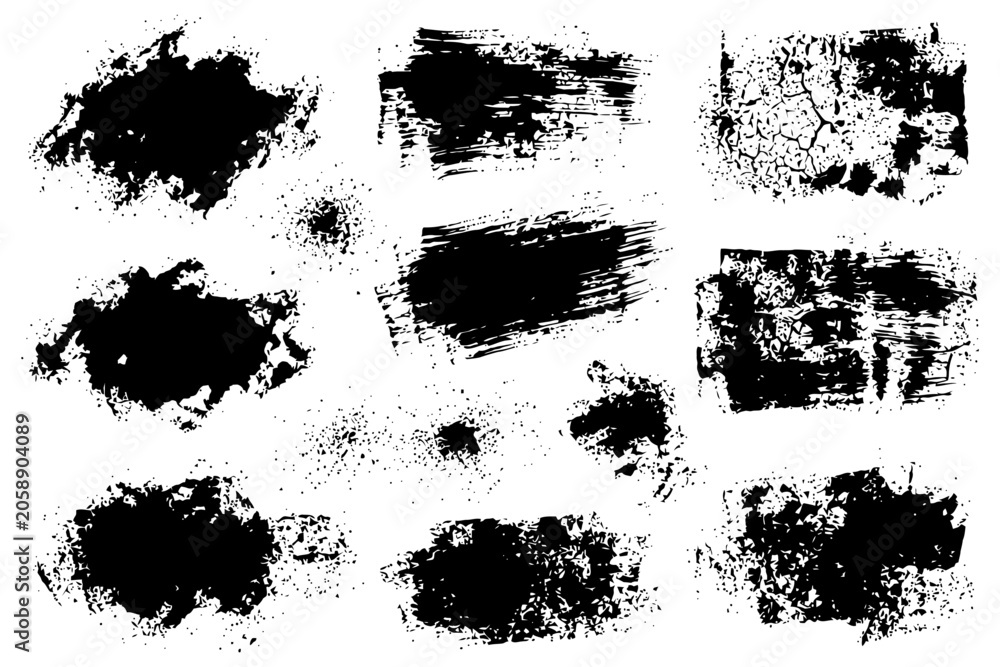 Fototapeta premium Collection of abstract grunge black ink textures and brush strokes.