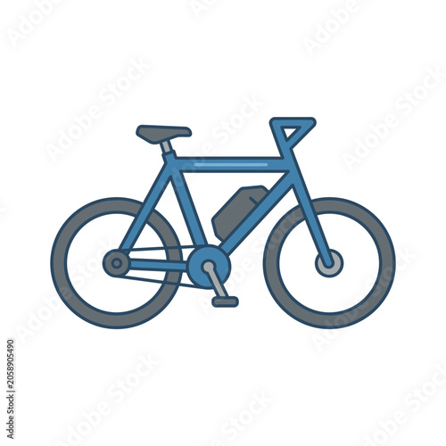 Blue minimalist electric bicycle icon on white.
