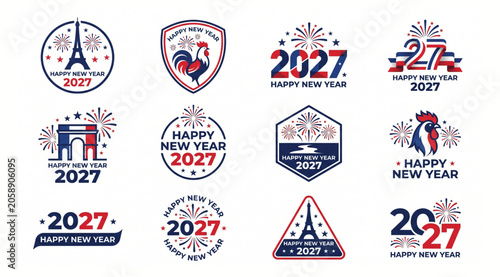 Cuadro en lienzo 2027 happy new year typography and french themed holiday logo badges with typogr
