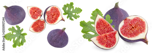 Fig fruit with green leaf isolated on white background. clipping path