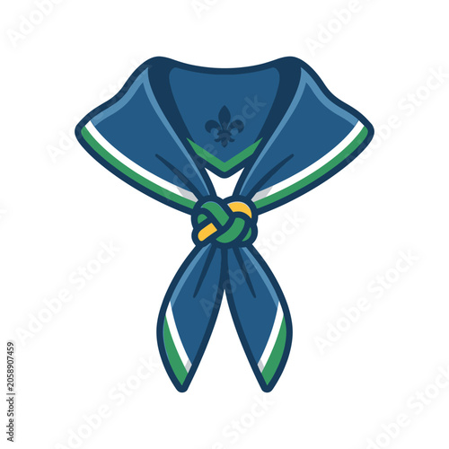 Blue and green scouting neckerchief with yellow woggle.