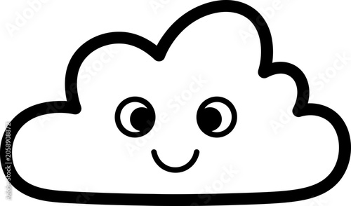 Cute cartoon cloud with happy face, simple line art illustration