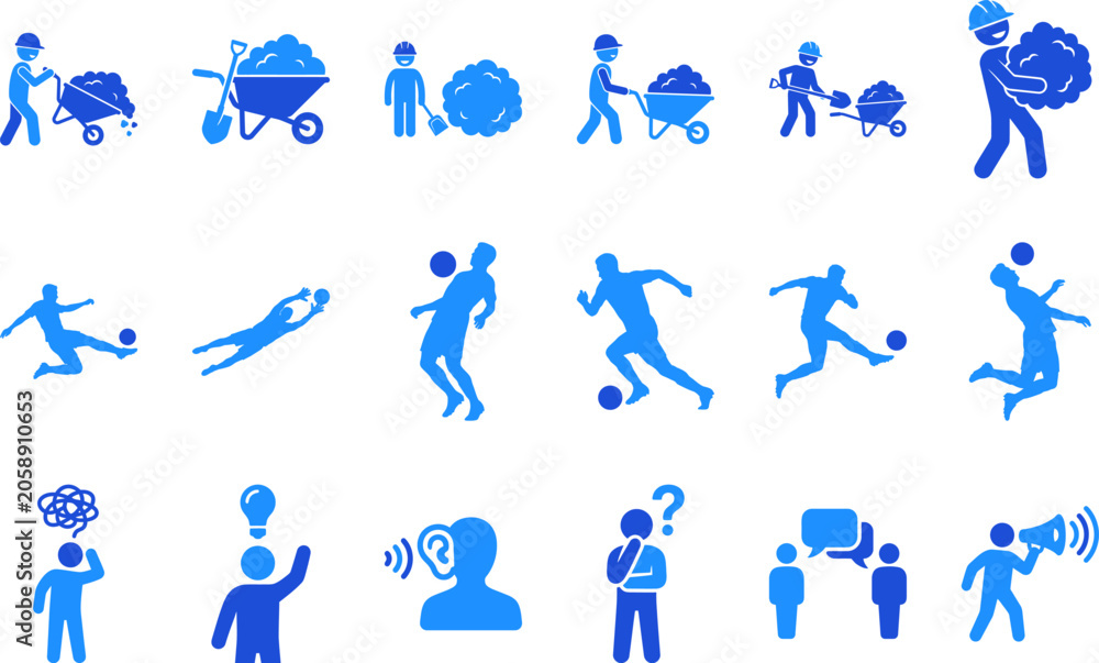 Fototapeta premium Construction workers pushing wheelbarrow workers building equipment digging and carrying wood construction team.