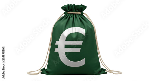 Green money bag with euro symbol white