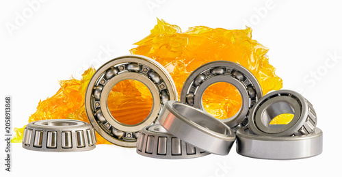 Ball bearing stainless with grease lithium machinery lubrication for automotive and industrial  isolated on white background.