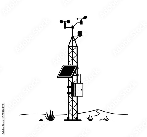 Obraz na płótnie Meteorological telemetry station tower with wind sensor and solar panel on white