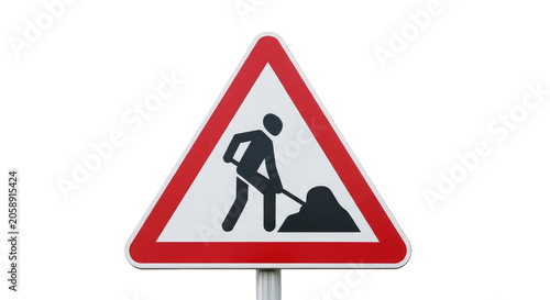 Red bordered triangle road sign man digging