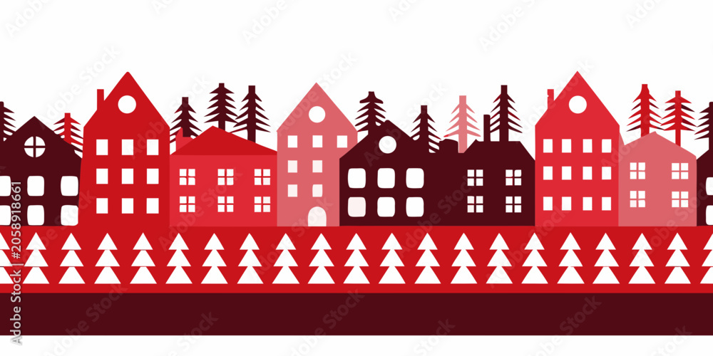 Obraz premium Red town skyline silhouette against a white background geometric design