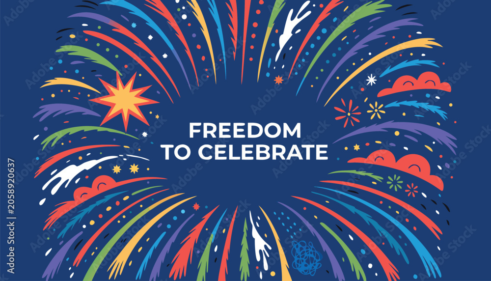Fototapeta premium Vibrant colorful fireworks display celebrating freedom with bright festive graphic elements