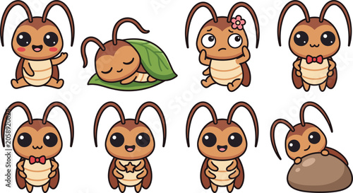 Konstfotografi Cute Cockroach Cartoon Character Vector Set with Friendly Expressions Sleeping u