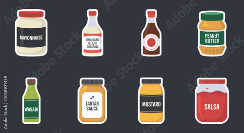 Foto Condiment Jar Set with Mayonnaise, Thousand Island Dressing, Peanut Butter, Wasa