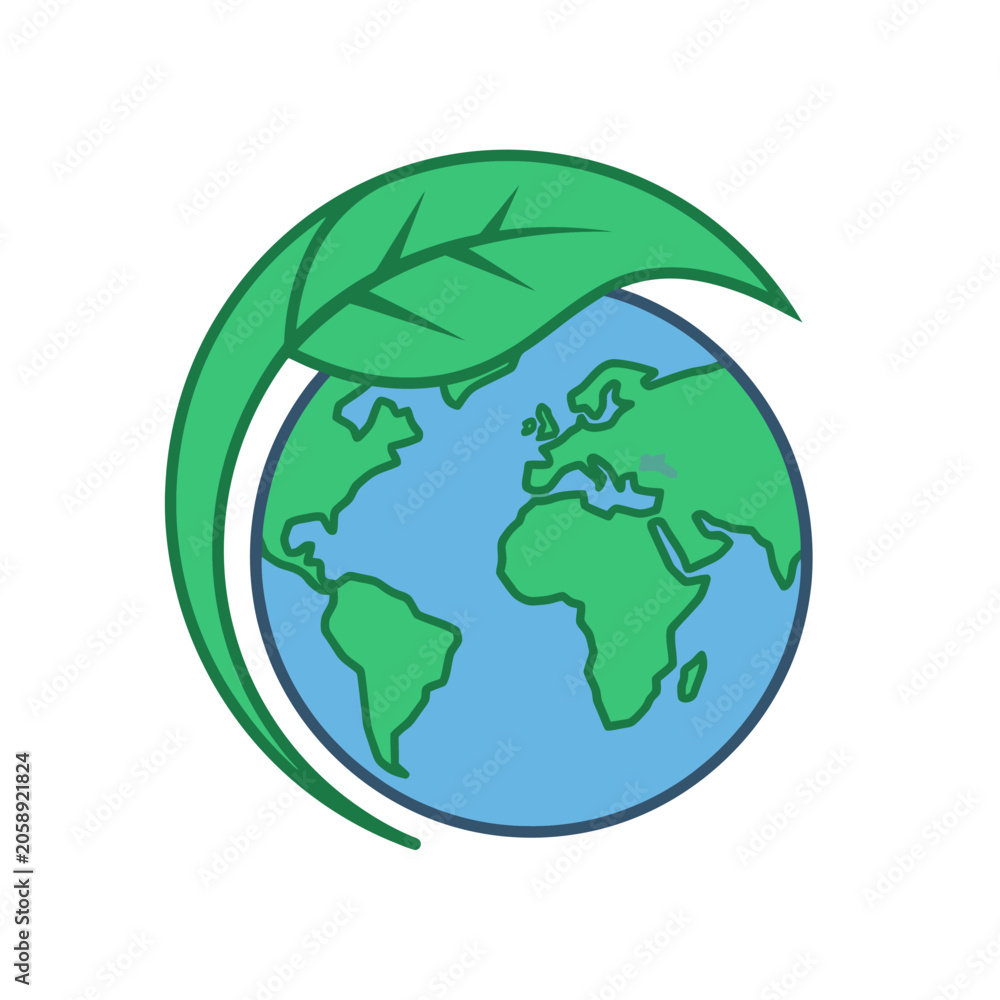 Obraz premium World globe wrapped in a large curved green leaf.