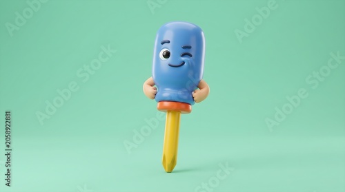 3D render of a cute screwdriver character winking, illustrating problem-solving and expert help, isolated on a green background.