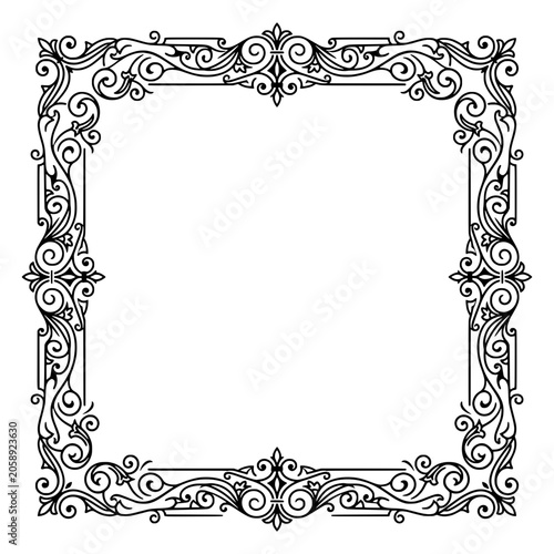 Elegant Decorative Vintage Square Frame Border with Ornate Flourish Scrollwork