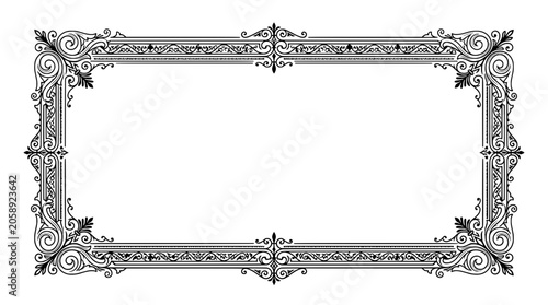 Elegant Vintage Victorian Decorative Rectangular Frame Border Illustration