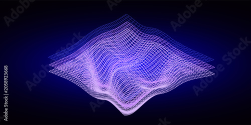 фотографія 3D topographic mountain grid wireframe. Holographic terrain map