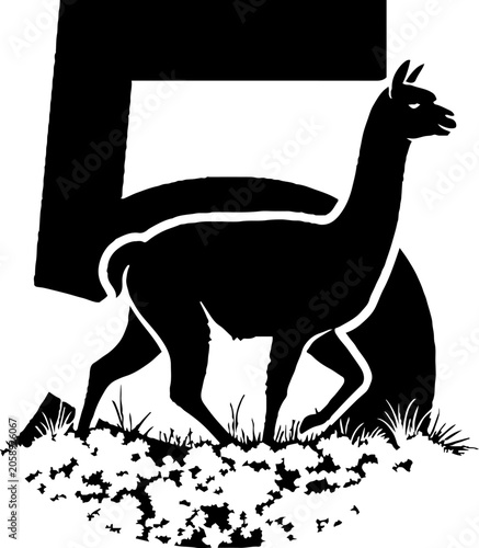 Silhouette of a standing alpaca in profile view.