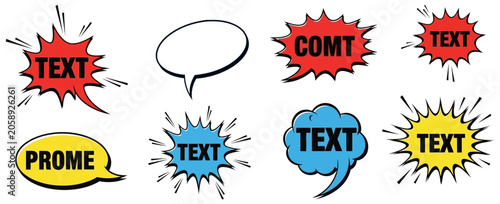 Collection of vintage comic book speech bubbles and explosion graphics