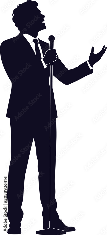Fototapeta premium A Silhouette of person speaking into microphone with headphones on transparent background