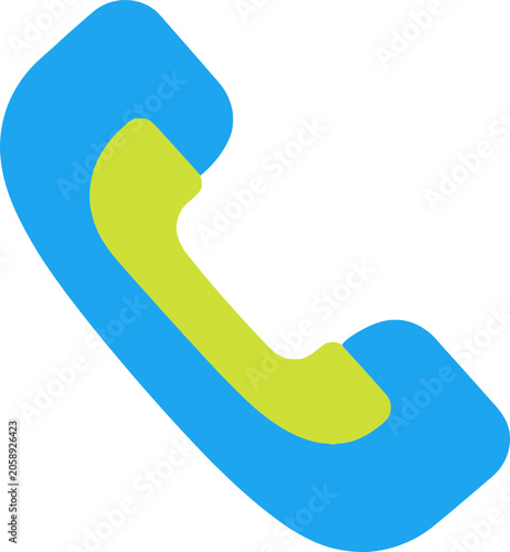 Photos Blue and green retro telephone receiver icon, communication symbol