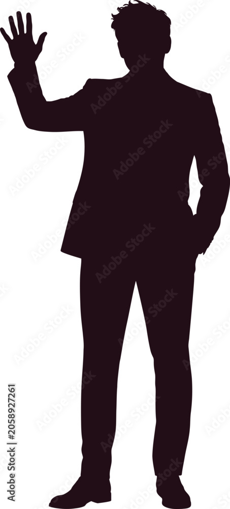 Fototapeta premium Silhouette of man in suit waving hand with transparent background