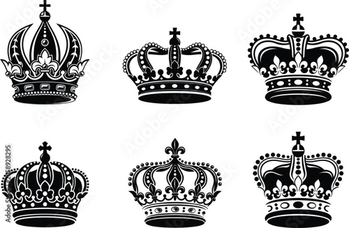 Fotografie Vintage Royal Crown Collection Illustration, Imperial Monarchy Heraldic Symbols