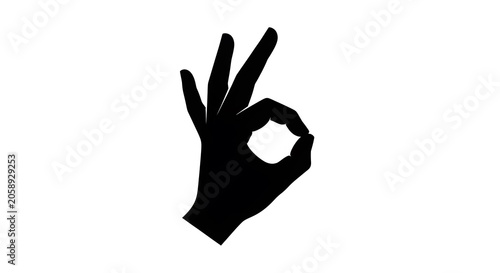 Approval and confirmation hand gesture icon, solid black silhouette of a hand forming an OK sign