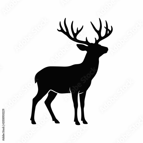 Majestic deer silhouette with large antlers facing right wildlife silhouette