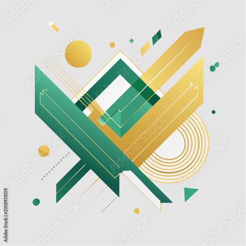 Abstract Geometric Shapes with Gold and Teal Gradient