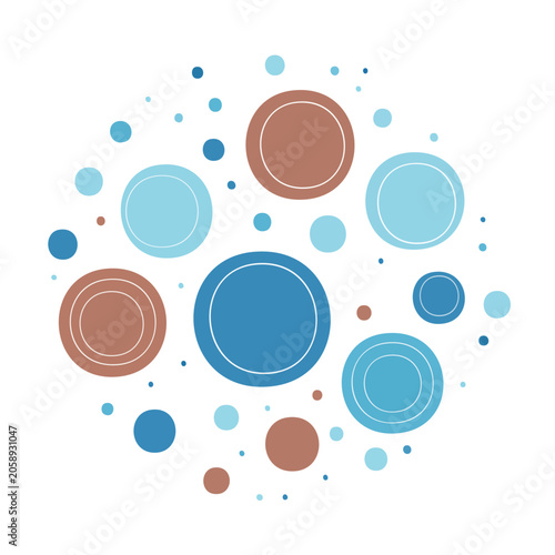 Abstract pattern of blue and brown circles on white background