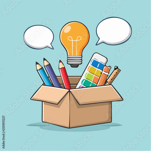 Creative Idea Box with Art Supplies and Lightbulb