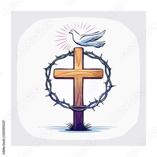 Cross with Dove and Crown of Thorns Illustration