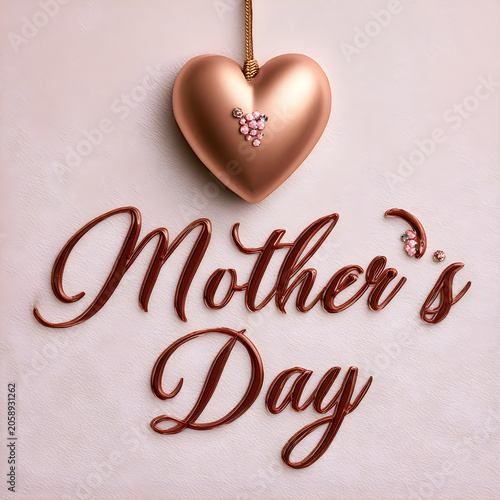 Elegant mothers day greeting with a rose gold heart and text
