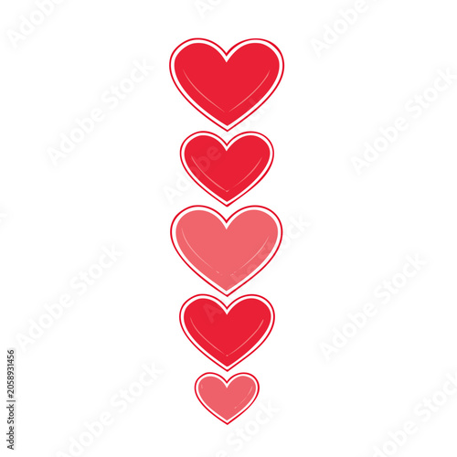 Vertical row of red and pink hearts illustration
