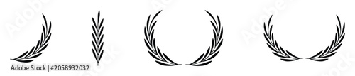 Elegant set of classic black laurel and olive branch wreath vector illustrations for design projects