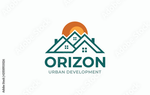 Photos Real estate logo template featuring geometric house rooflines layered like mount