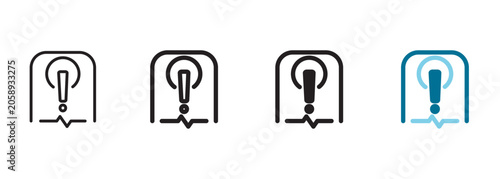 Bild auf Leinwand Emergency stop icon with prominent exclamation point alert symbol inside a warning arch overriding a pulse line represents smart factory hazard shutdown, digital manufacturing safety compliance, tech