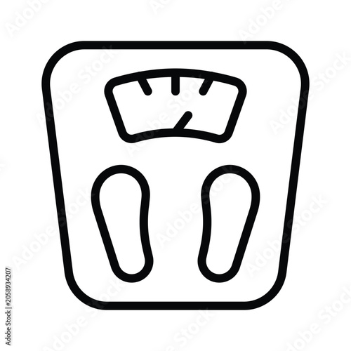Modern line icon showing weight scale for body measurement and monitoring.