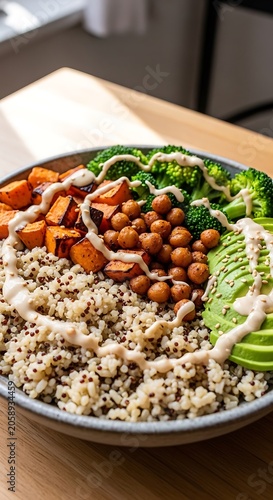 Healthy and Delicious Vegetarian Quinoa Bowl with Fresh Vegetables.