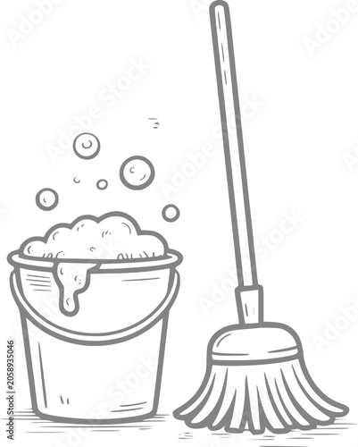Foto A bucket of soapy water and a mop, ready for cleaning