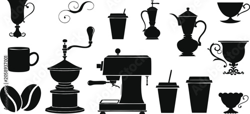 Cuadro en lienzo Vintage coffee making set featuring ornate pots mugs cups grinder and espresso m