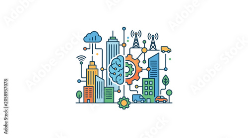 Canvas-taulu Smart City Brain Technology AI Network Urban Future Connectivity Innovation