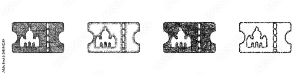 Fototapeta premium Black and white sketch attraction ticket icon design set