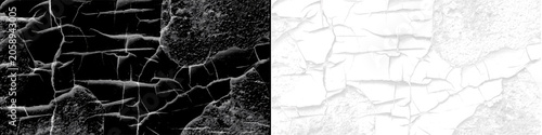 Black and white cracked surface texture showing old peeling paint effect for realistic grunge abstract design.