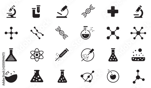 фотографія Medical research laboratory icons including syringe microscopes and chemical structures